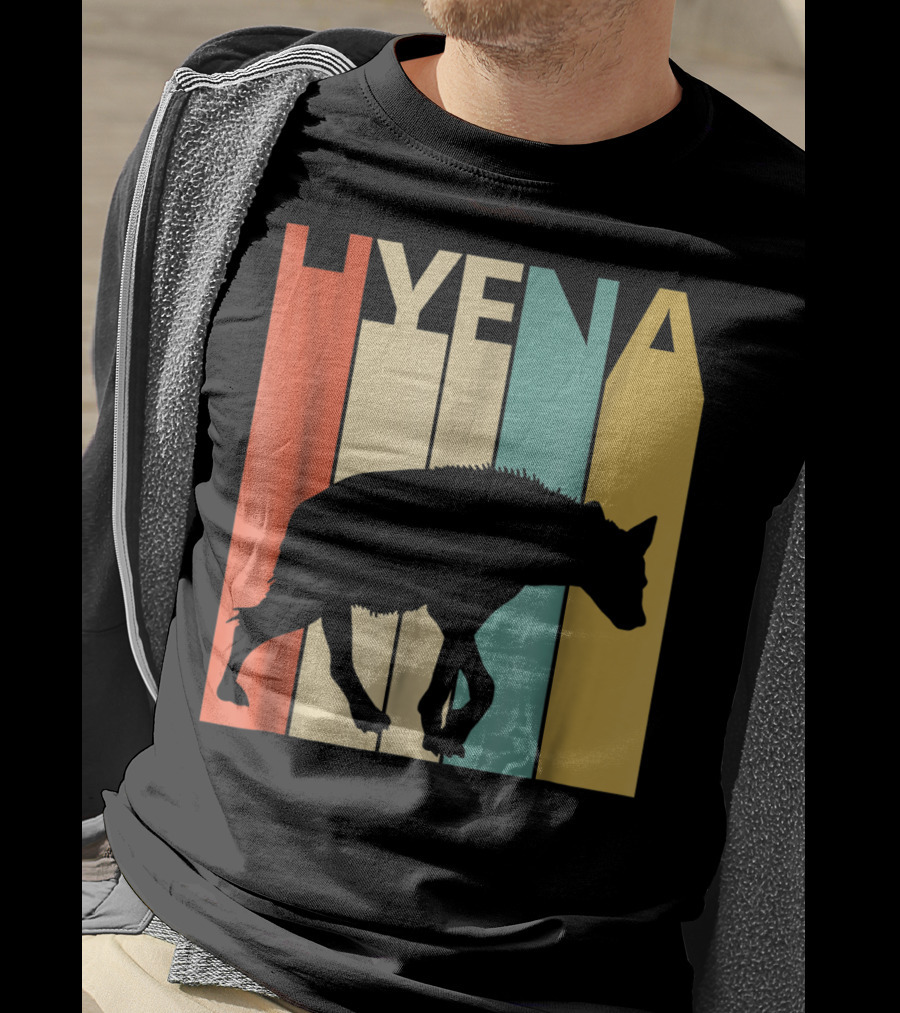 Hyena Retro Silhouette Vintage Stripes T-Shirt