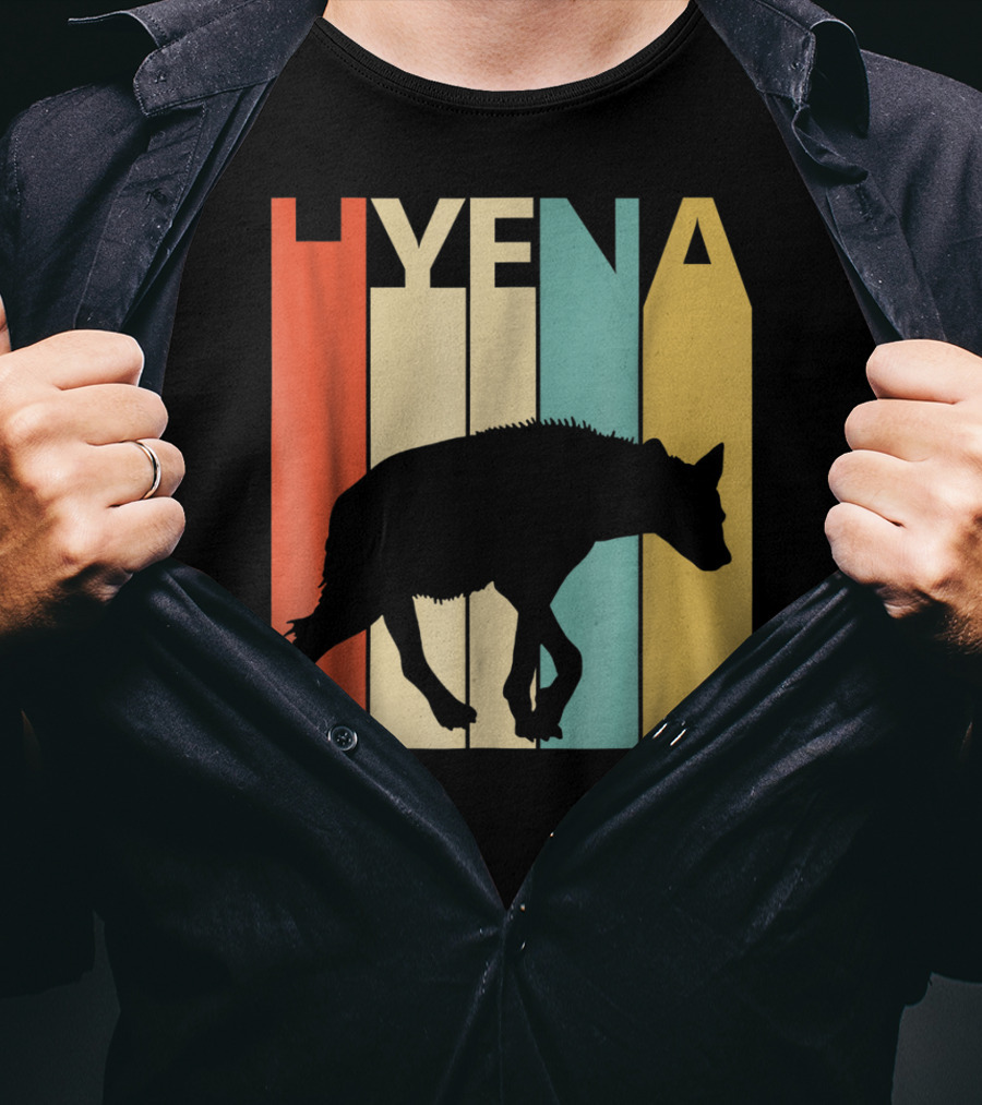 Hyena Retro Silhouette Vintage Stripes T-Shirt