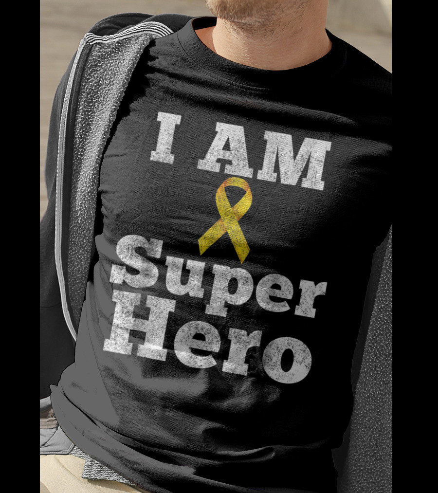 I Am Super Hero Yellow Ribbon Cancer Awareness T-Shirt