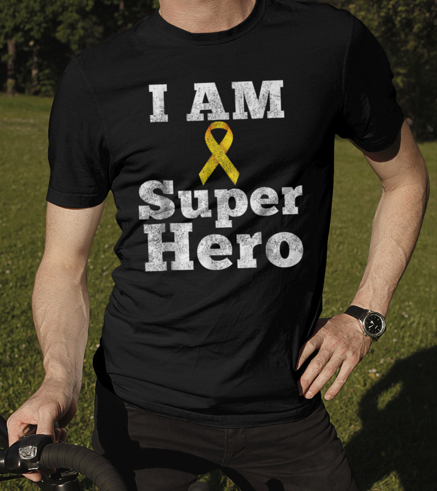 I Am Super Hero Yellow Ribbon Cancer Awareness T-Shirt
