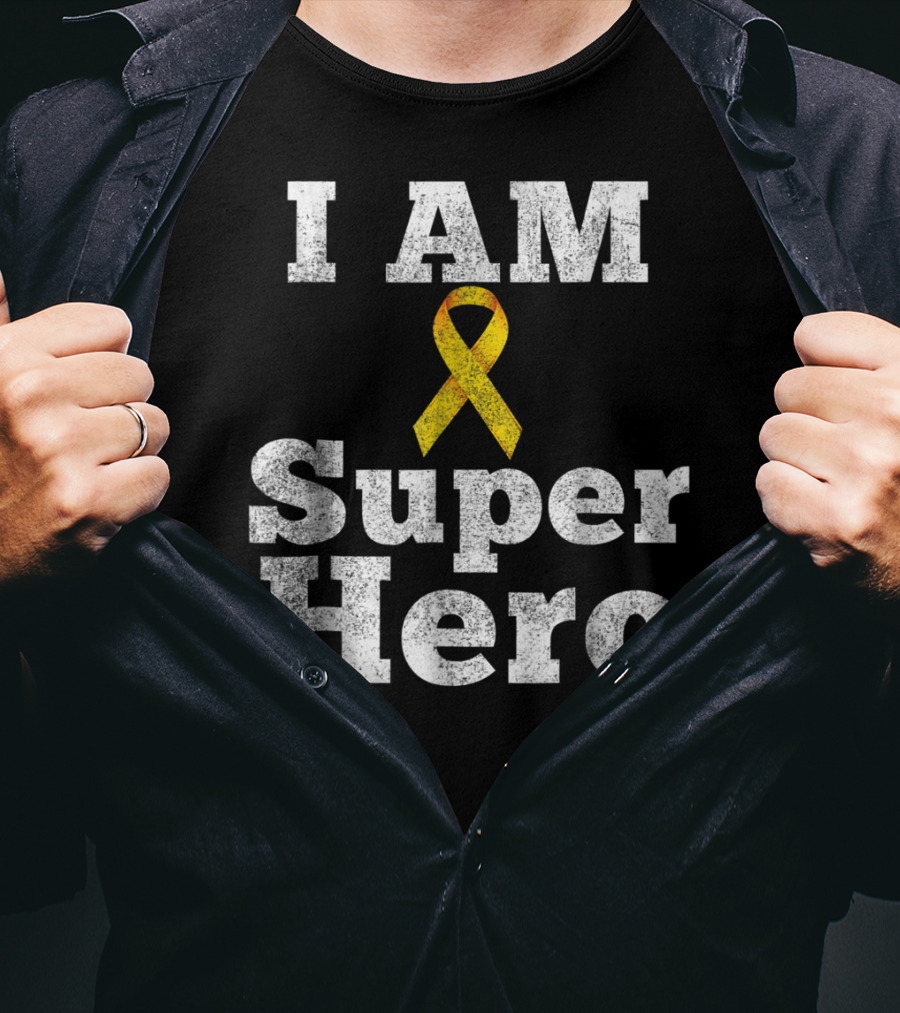 I Am Super Hero Yellow Ribbon Cancer Awareness T-Shirt