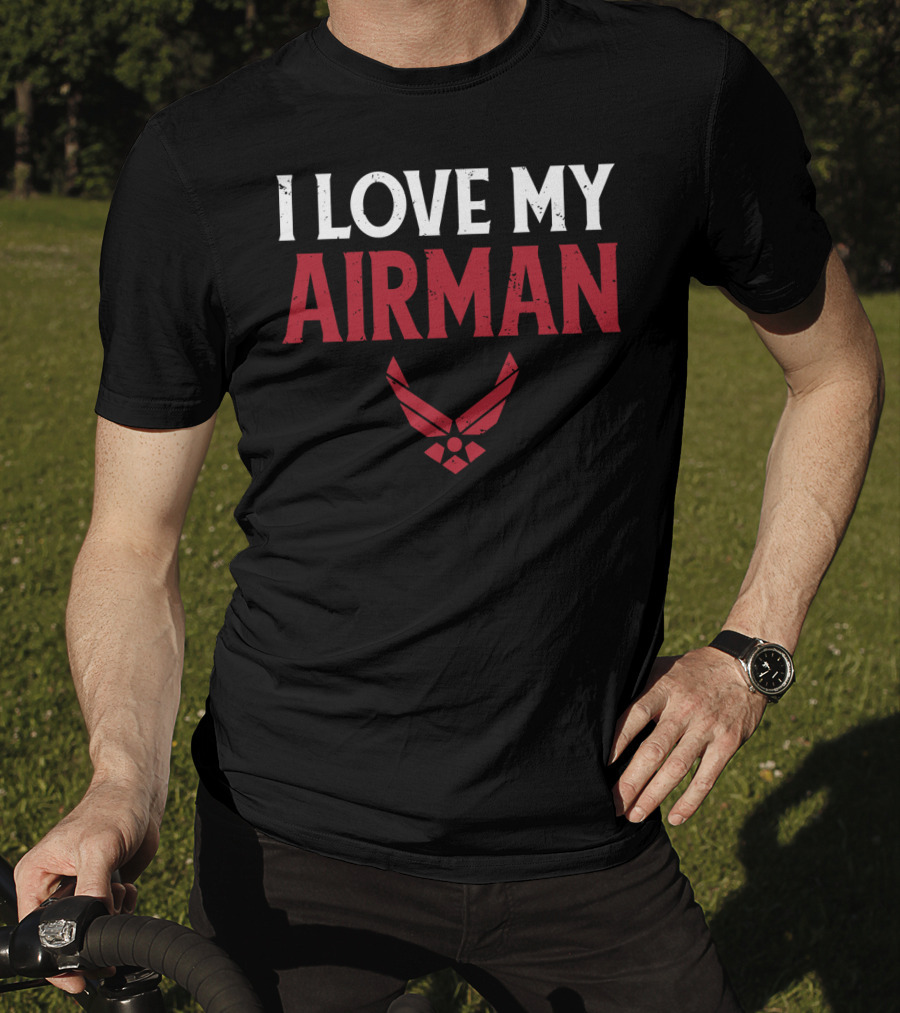 I Love My Airman Military Spouse Wife Girl Air Force Emblem T-Shirt