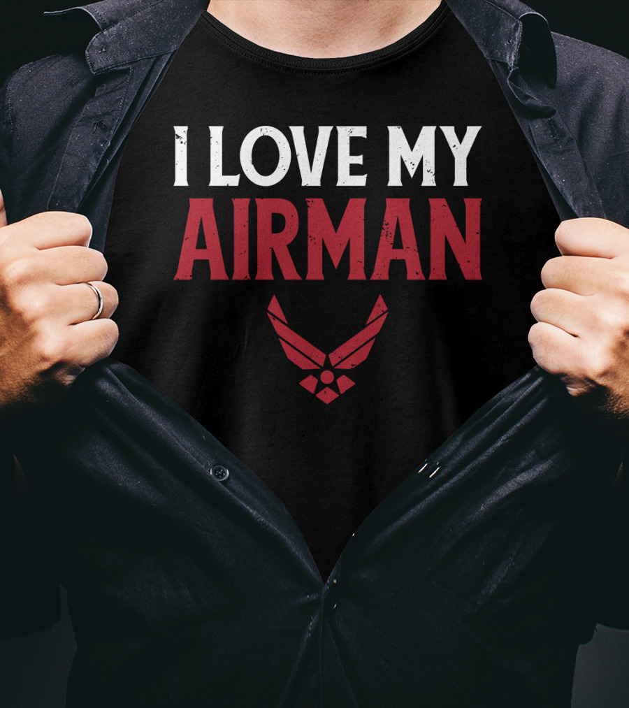 I Love My Airman Military Spouse Wife Girl Air Force Emblem T-Shirt