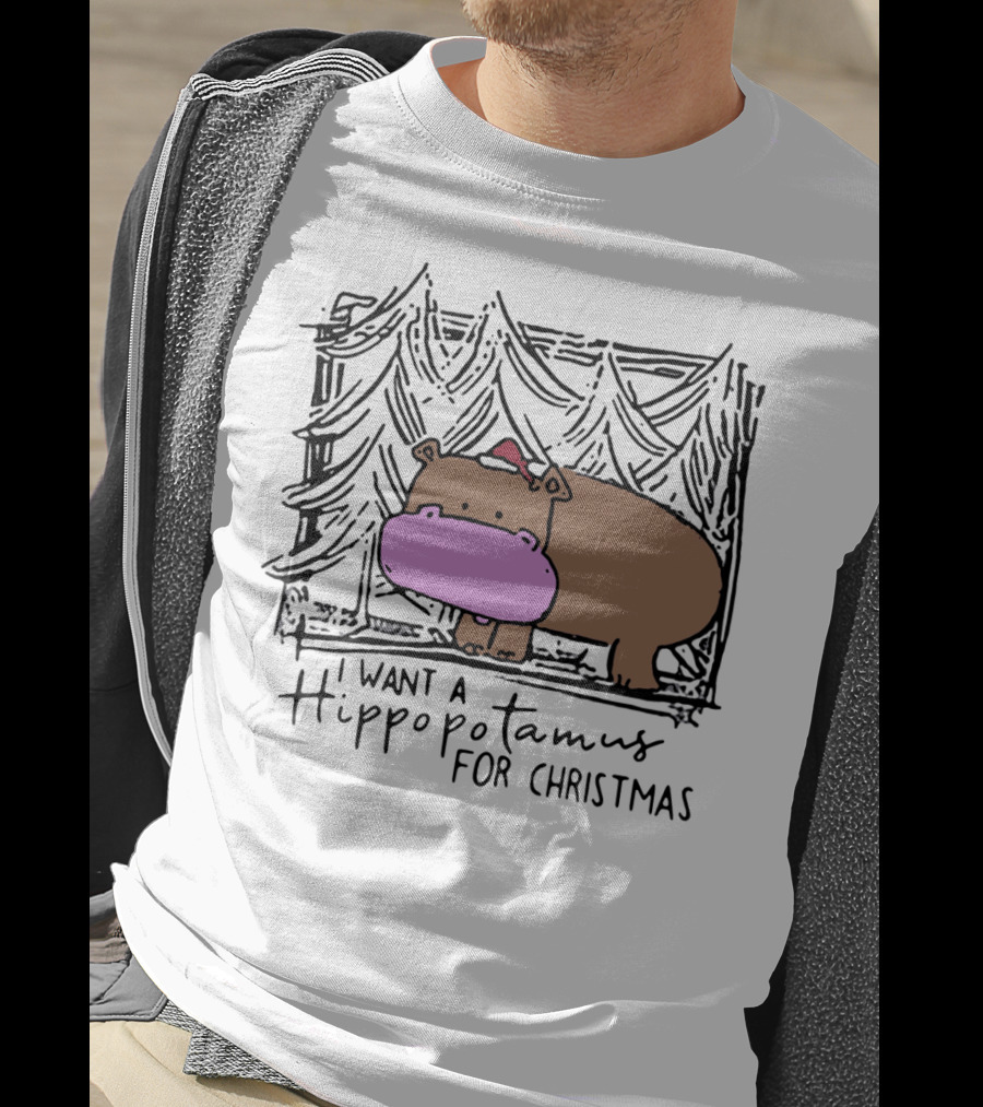 I Want A Hippopotamus For Christmas Hippo Santa Hat Festive T-Shirt