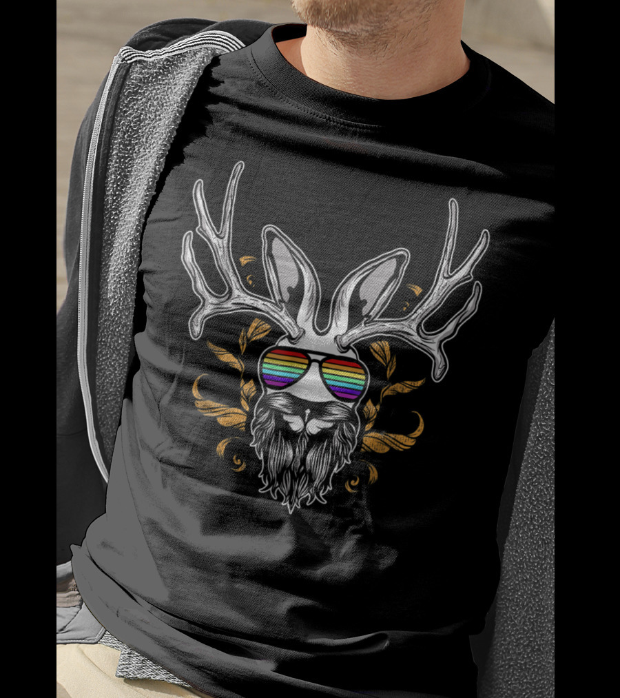 Jackalope Cryptozoology Rainbow Sunglasses T-Shirt