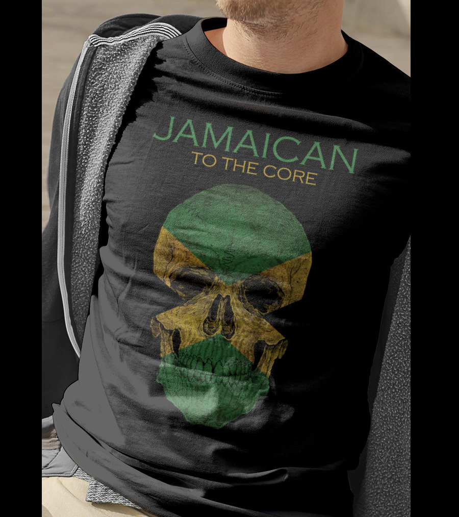 Jamaican To The Core Skull Jamaica Flag T-Shirt