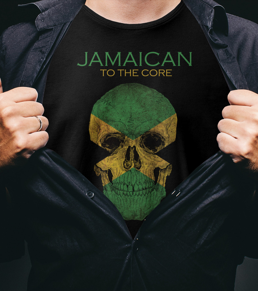 Jamaican To The Core Skull Jamaica Flag T-Shirt