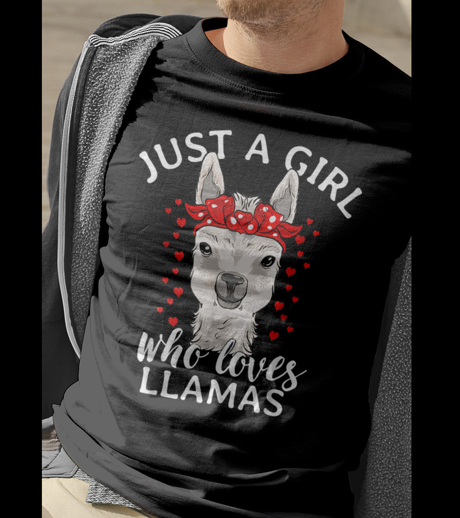 Just A Girl Who Loves Llamas With Hearts And Red Bow T-Shirt