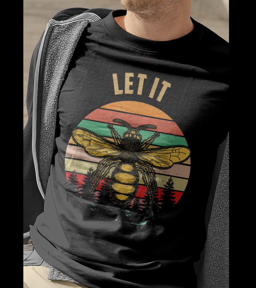 Let It Bee Vintage Beekeeper Retro Forest Stripes T-Shirt