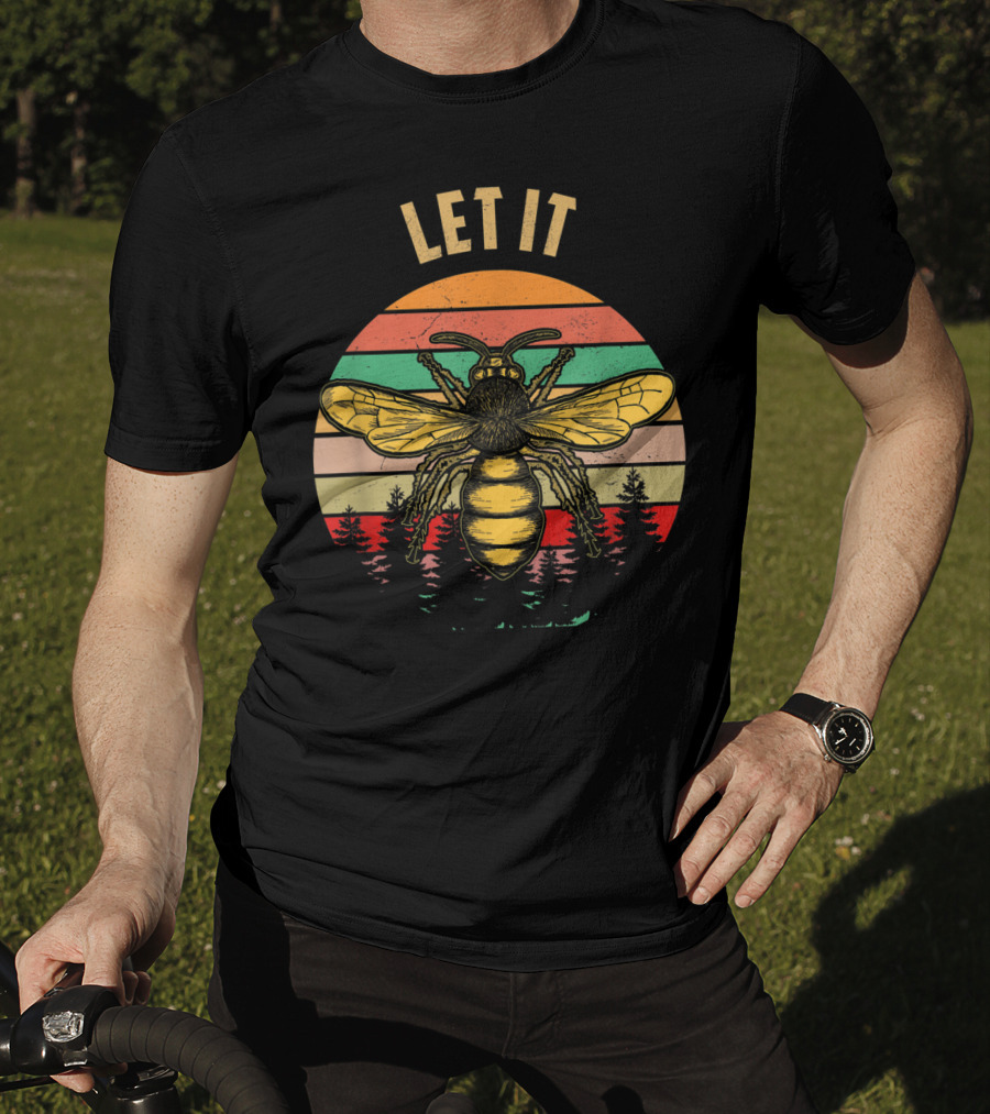 Let It Bee Vintage Beekeeper Retro Forest Stripes T-Shirt