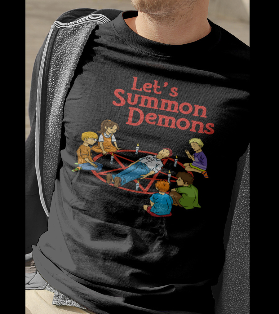 Let's Summon Demons Retro Style Kids With Pentagram Candles T-Shirt