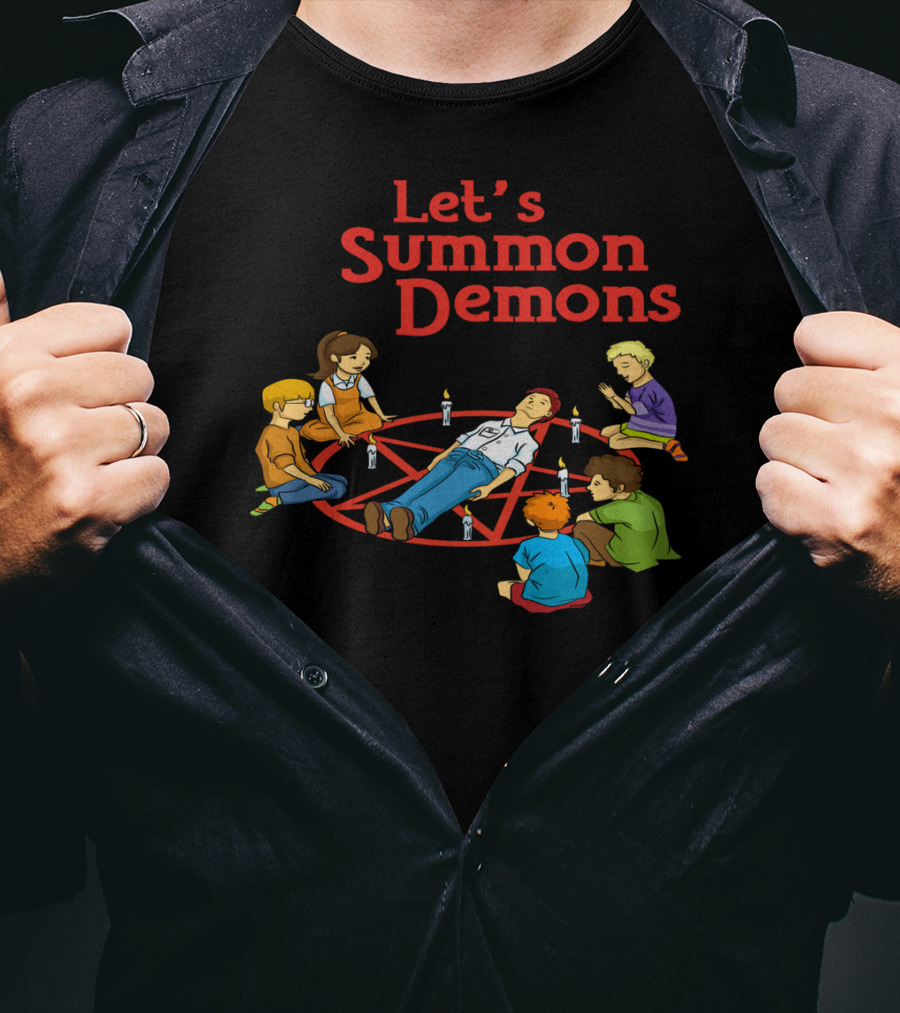Let's Summon Demons Retro Style Kids With Pentagram Candles T-Shirt