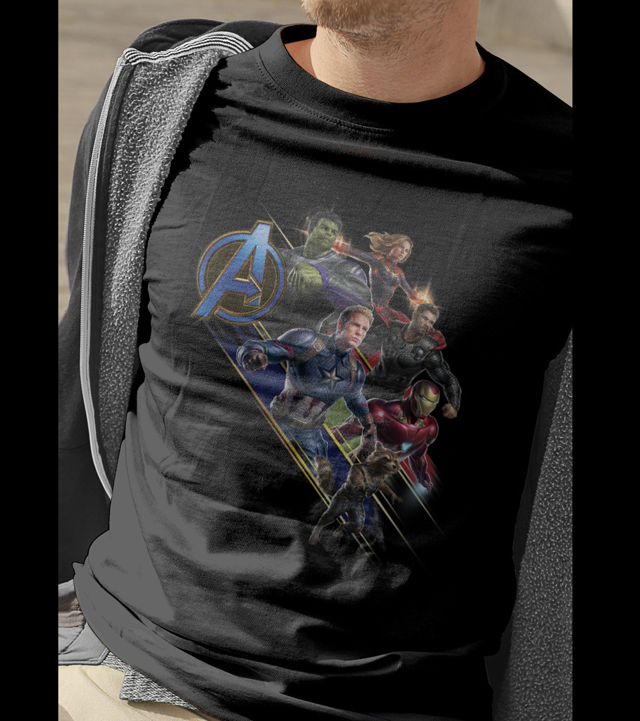 Avengers Endgame Heroes Assemble Action Pose With Iconic A T-Shirt