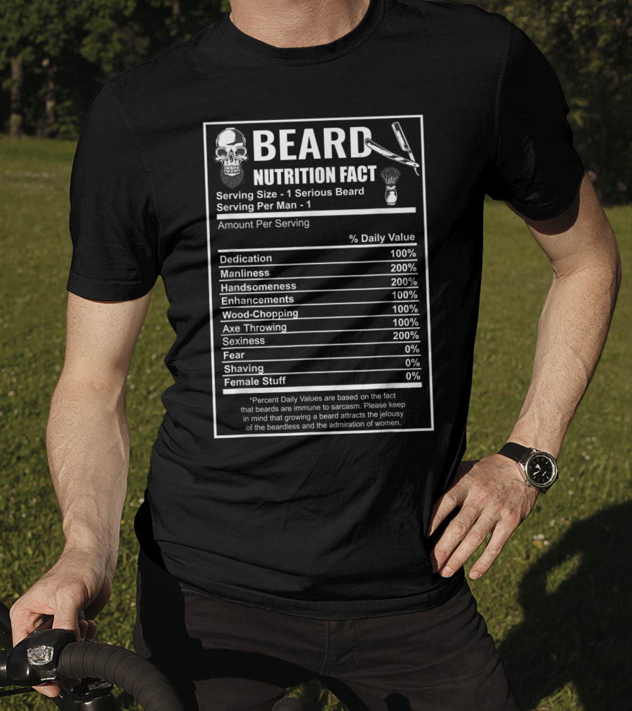 Beard Nutrition Facts Bearded Skull Serving Size Humor Men's Daily Values T-Shirt