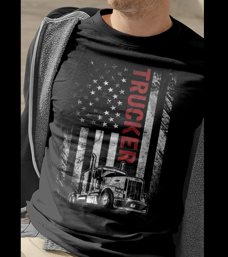 Trucker American Flag Vintage Truck Mens T-Shirt