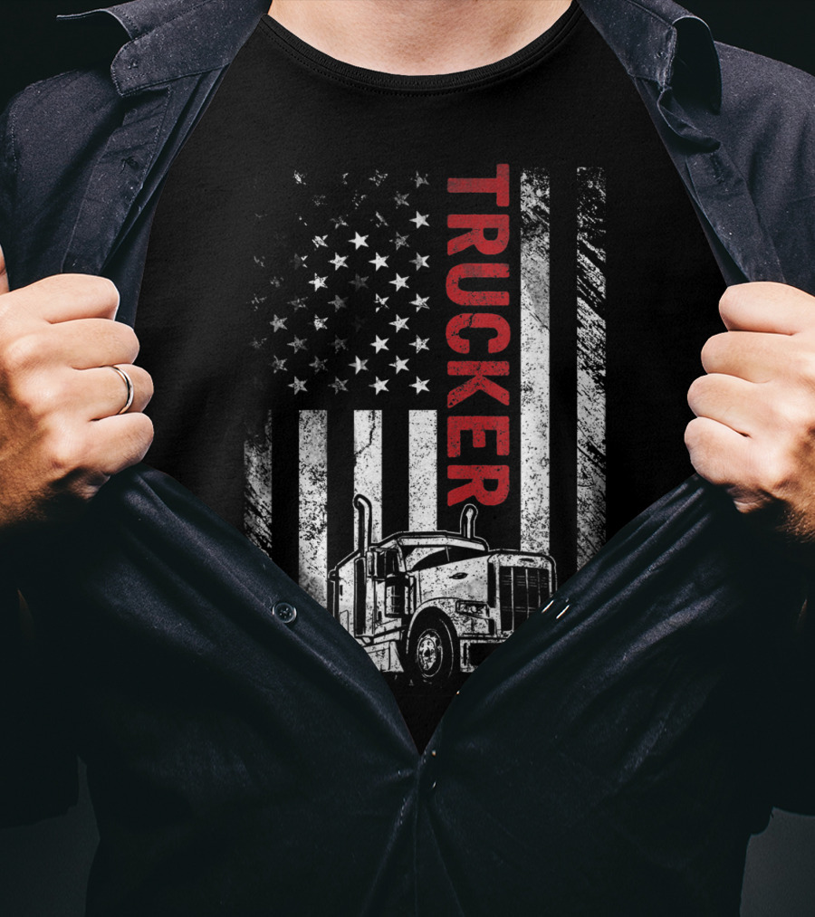 Trucker American Flag Vintage Truck Mens T-Shirt