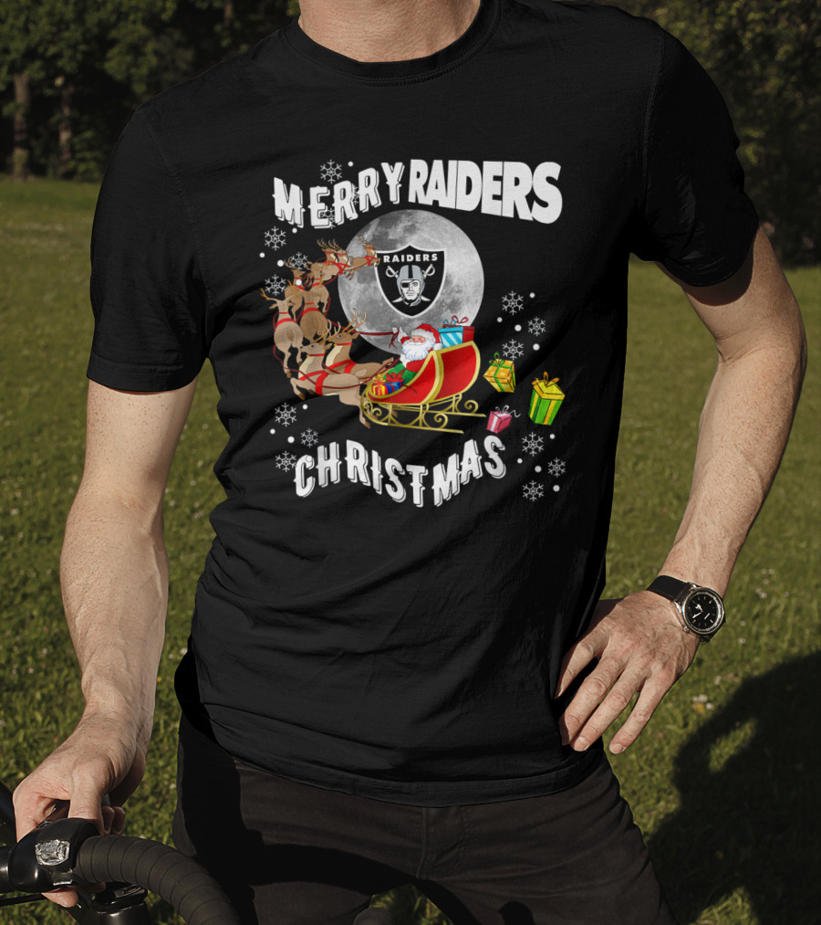 Merry Raiders Christmas Santa Sleigh Snowflakes Reindeer Presents T-Shirt