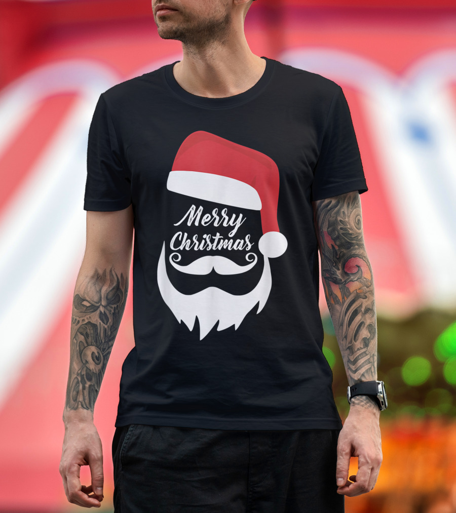 Merry Christmas Bearded Santa with Red Hat T-Shirt