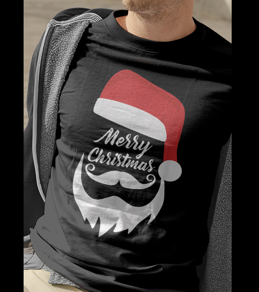 Merry Christmas Bearded Santa With Red Hat T-Shirt