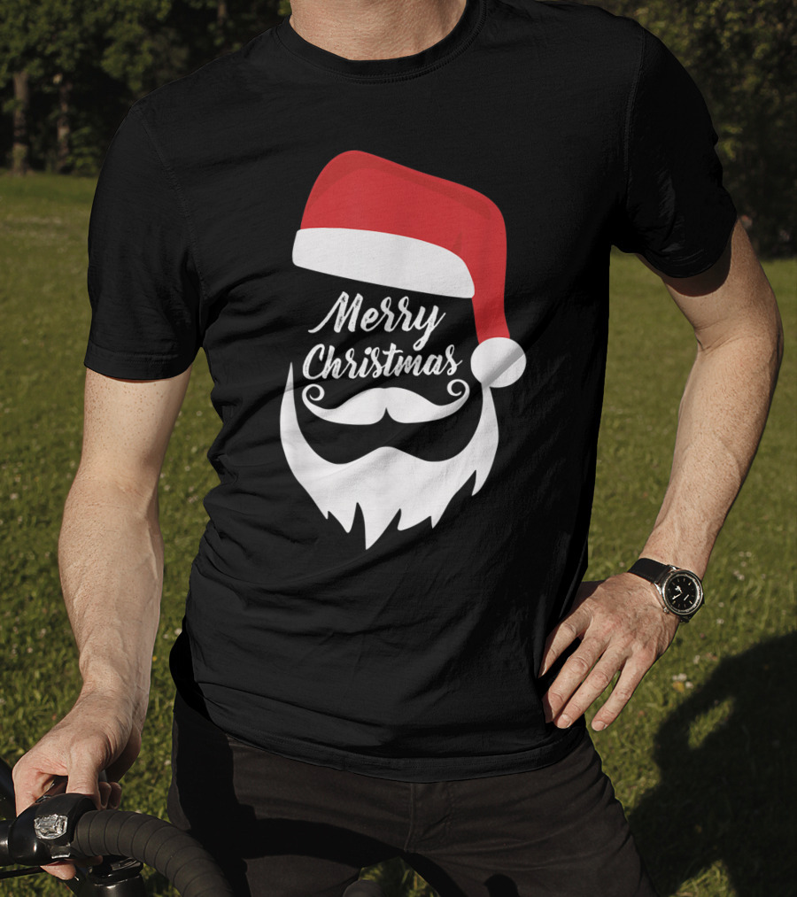 Merry Christmas Bearded Santa With Red Hat T-Shirt