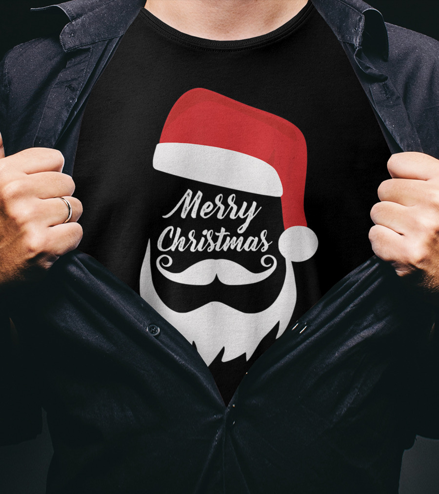 Merry Christmas Bearded Santa With Red Hat T-Shirt