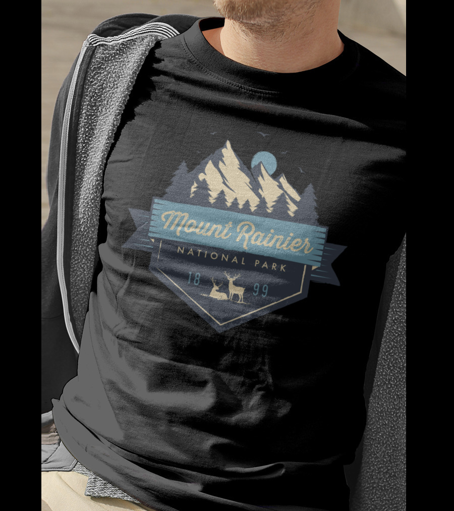Mount Rainier National Park 1899 Scenic Wilderness Emblem T-Shirt