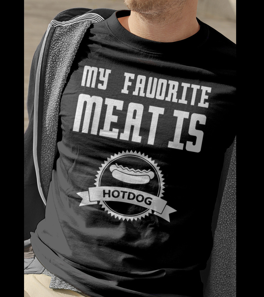 My Favorite Meat Is Hotdog Emblem With Iconic Sausage T-Shirt