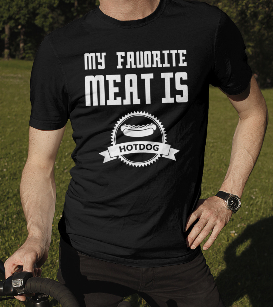 My Favorite Meat Is Hotdog Emblem With Iconic Sausage T-Shirt