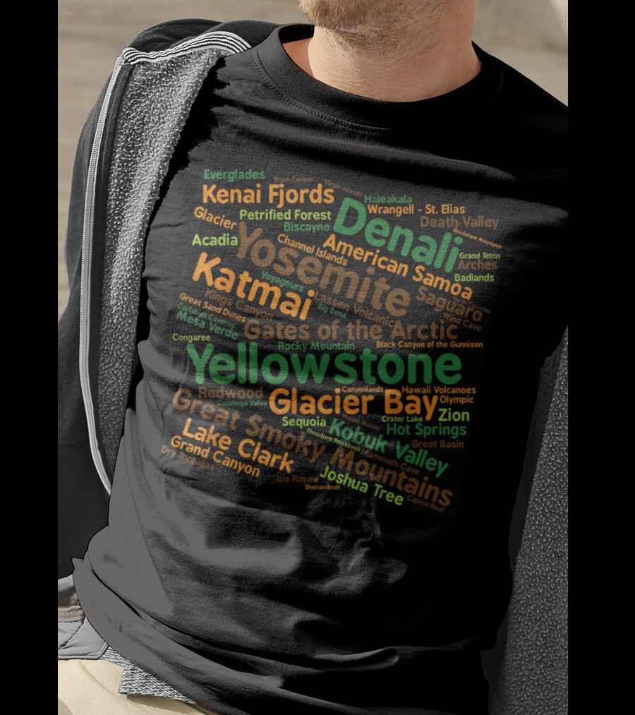 National Parks Denali Yellowstone Glacier Bay Yosemite Katmai Great Smoky Mountains Joshua Tree Kenai Fjords Arctic T-Shirt