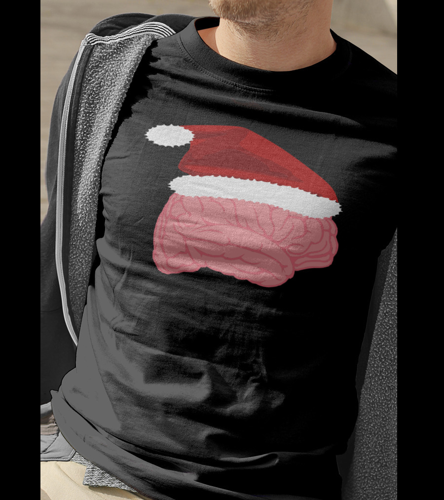 Neurologist Christmas Brain Surgeon Holiday Santa Hat Brain T-Shirt