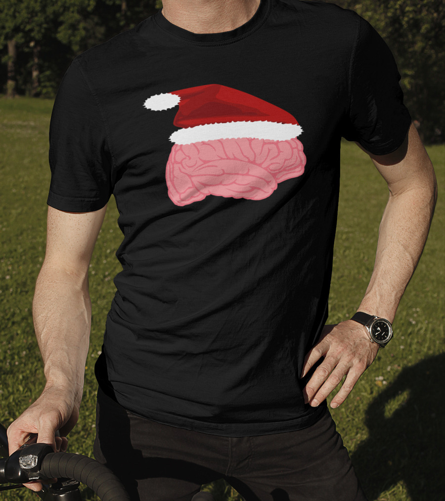 Neurologist Christmas Brain Surgeon Holiday Santa Hat Brain T-Shirt
