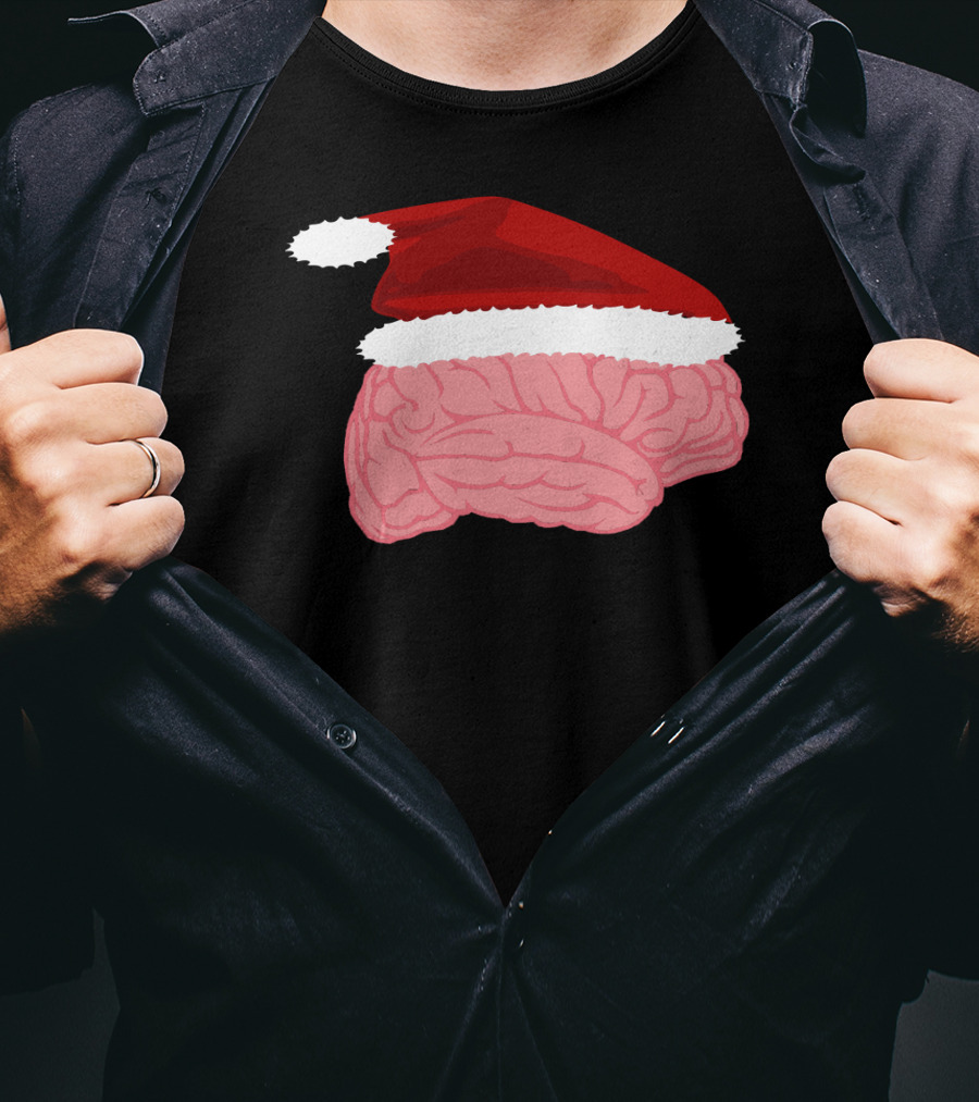 Neurologist Christmas Brain Surgeon Holiday Santa Hat Brain T-Shirt