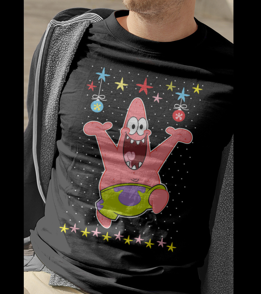 Patrick Star Festive Jumping Celebration Stars Nickelodeon Spongebob Squarepants T-Shirt