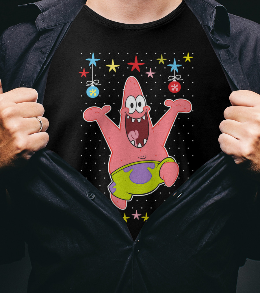Patrick Star Festive Jumping Celebration Stars Nickelodeon Spongebob Squarepants T-Shirt