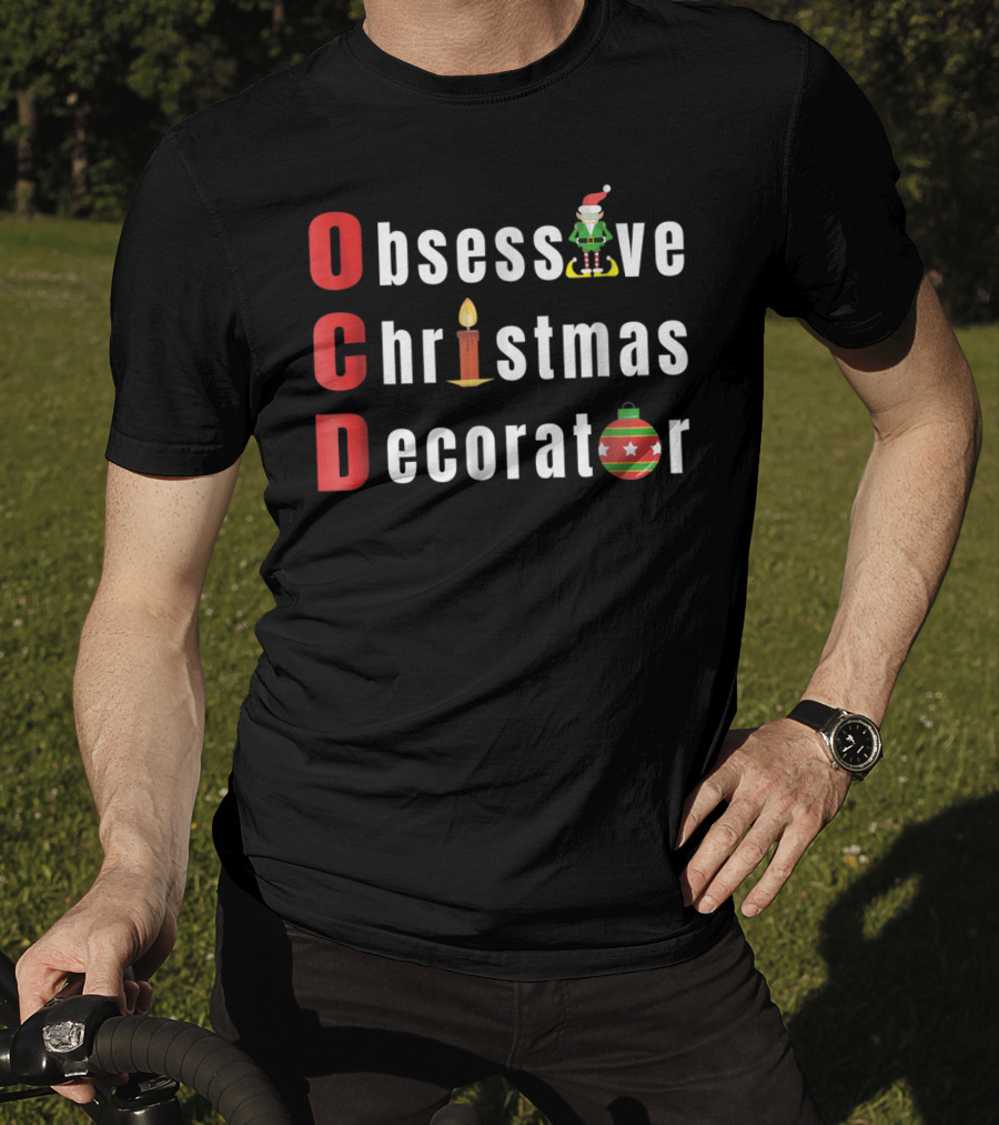 OCD Obsessive Christmas Decorator With Elf Hat Candle T-Shirt