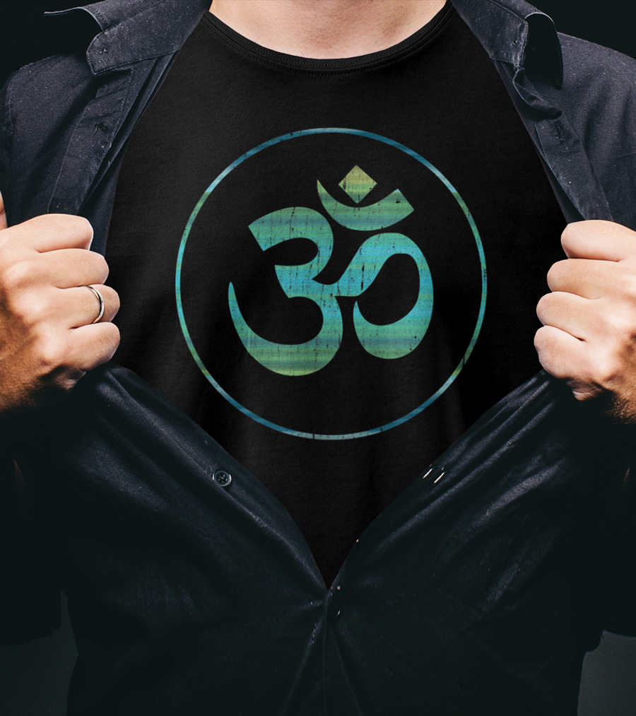 Om Symbol In Circular Blue Gradient For Yoga Meditation T-Shirt