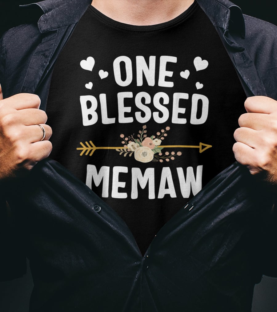 ONE BLESSED MEMAW Heart Arrow Flower T-Shirt