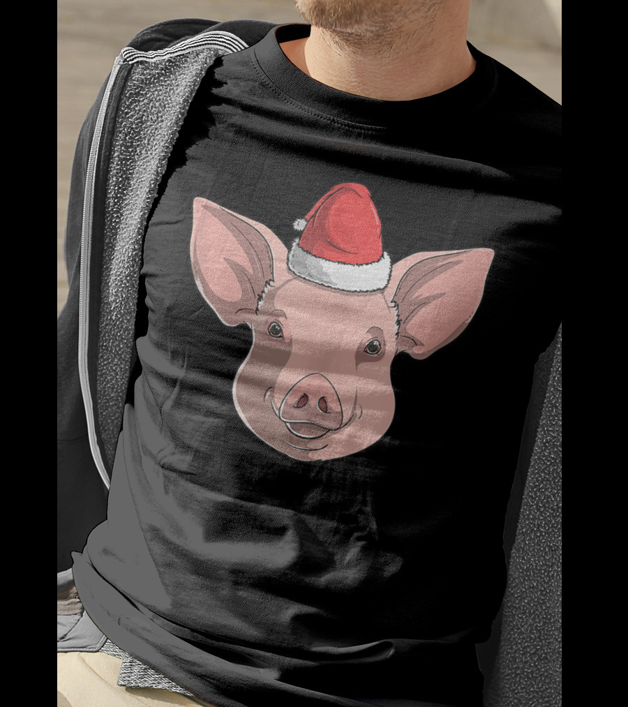 Pig Wearing Santa Claus Hat Christmas Holiday T-Shirt