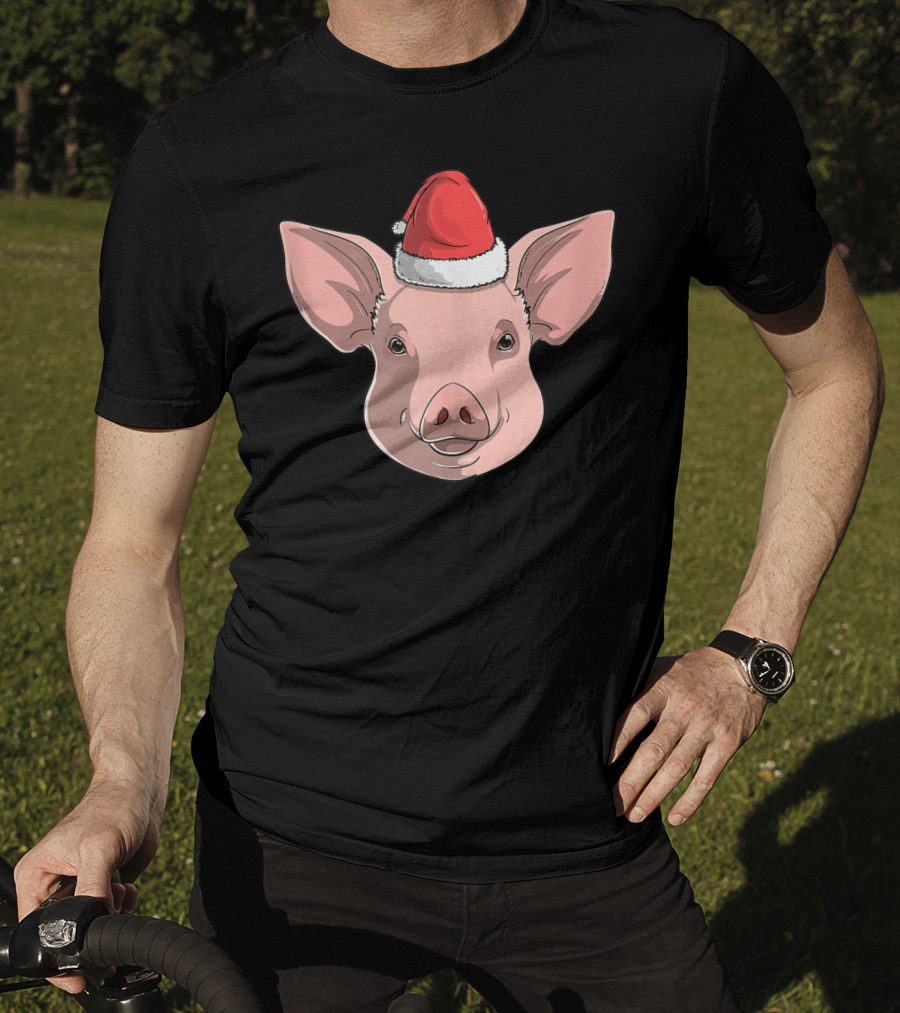 Pig Wearing Santa Claus Hat Christmas Holiday T-Shirt