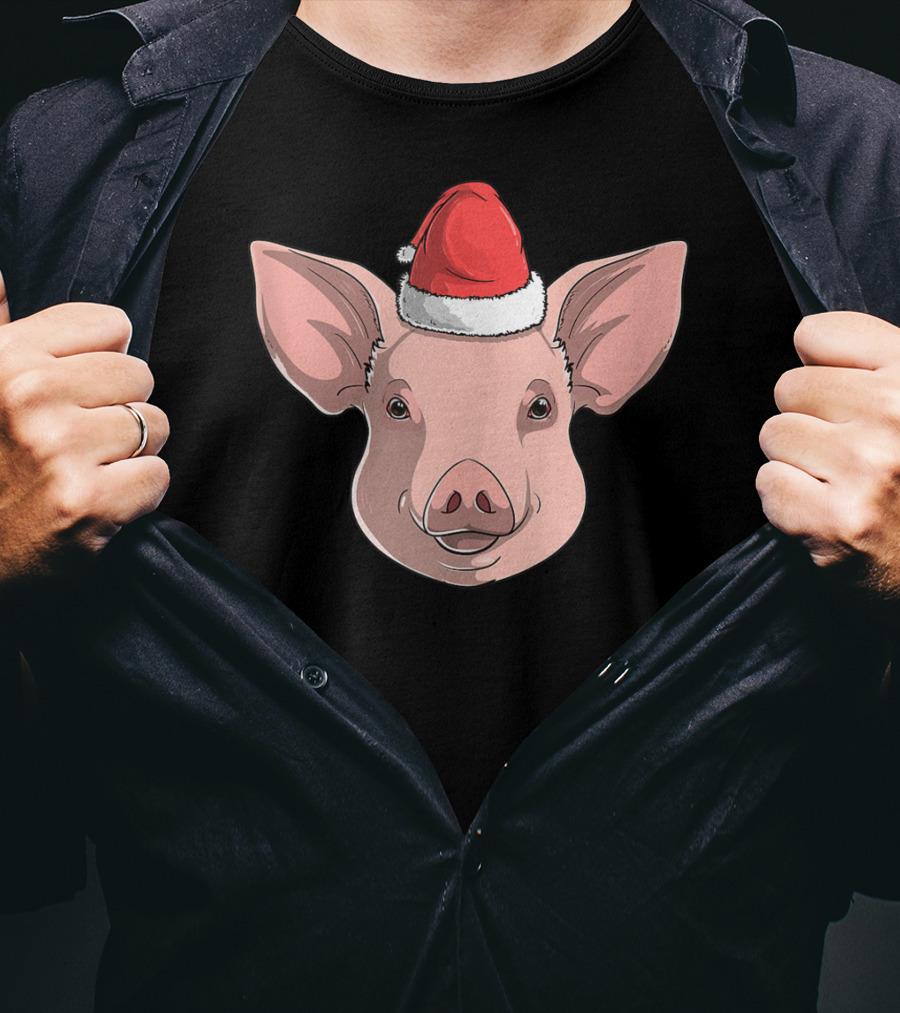 Pig Wearing Santa Claus Hat Christmas Holiday T-Shirt