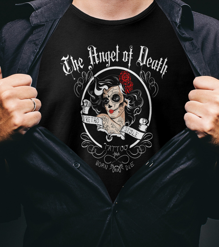 The Angel Of Death Retro Style Tattoo Born To Ride T-Shirt