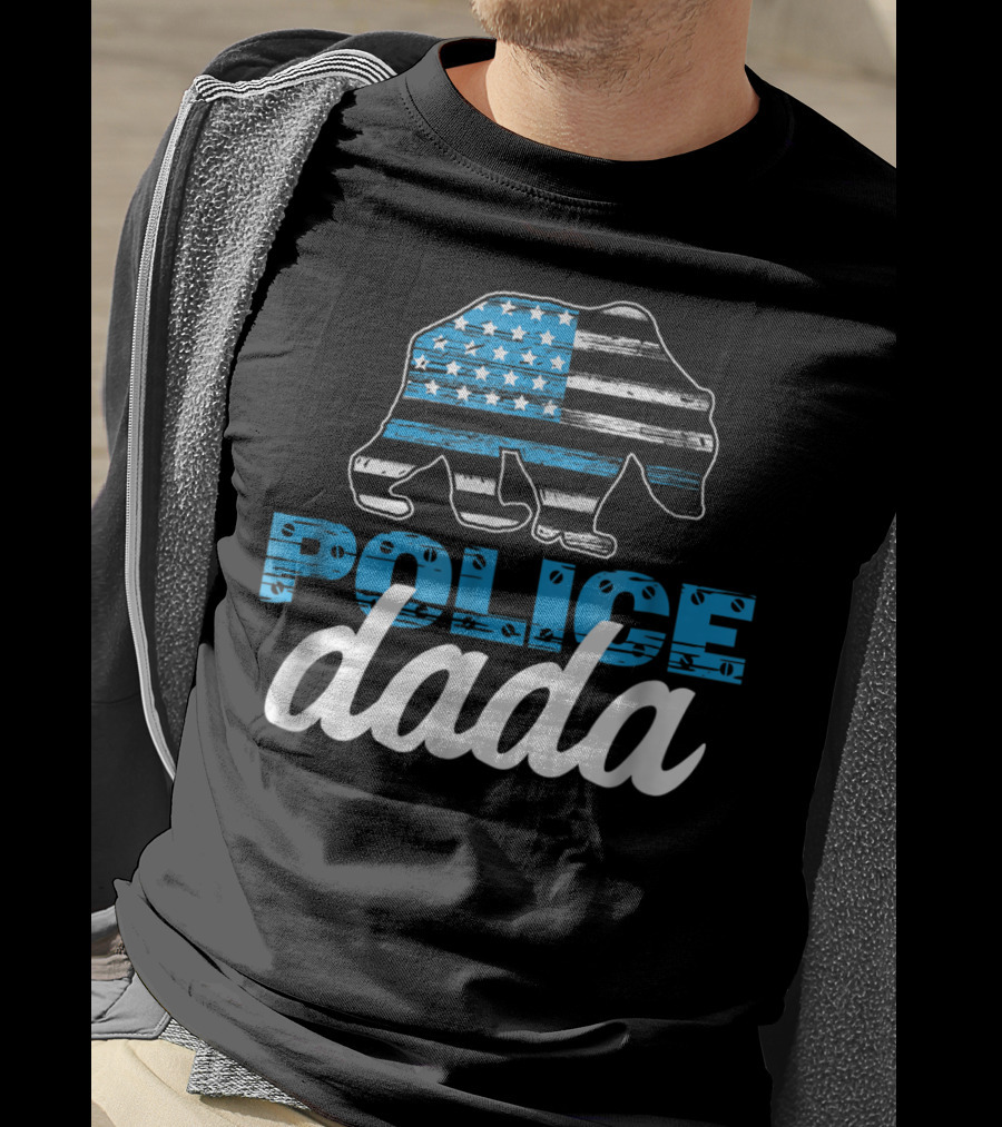 Police Dada Thin Blue Line Bear American Flag T-Shirt