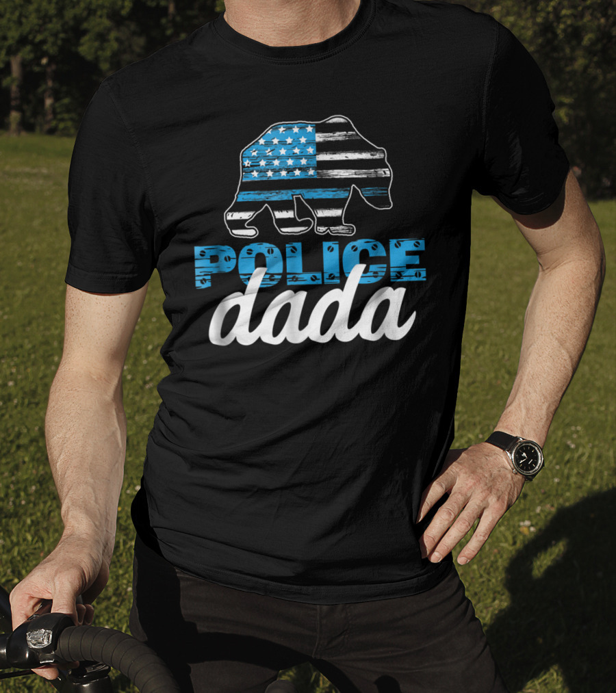 Police Dada Thin Blue Line Bear American Flag T-Shirt