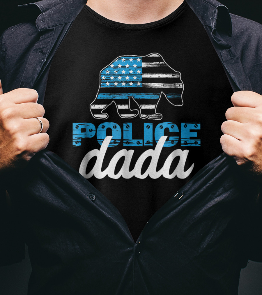 Police Dada Thin Blue Line Bear American Flag T-Shirt