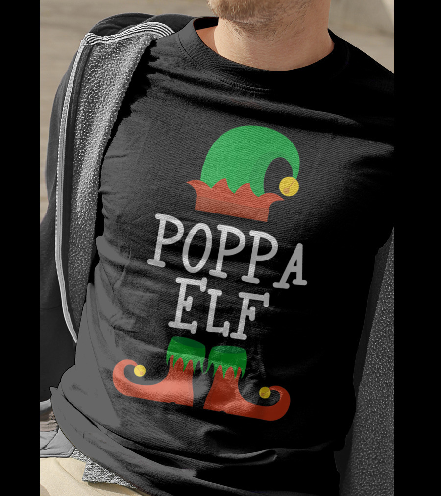 Poppa Elf Hat And Shoes Christmas T-Shirt