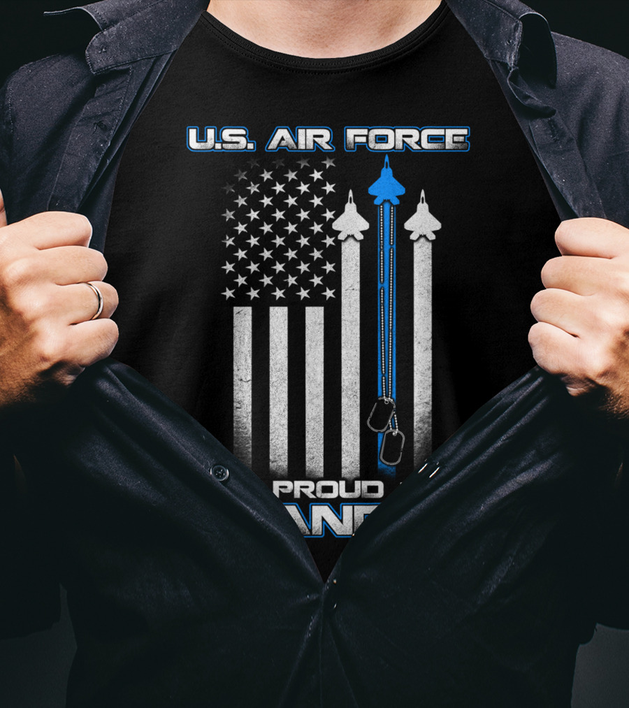 U.S. Air Force Proud Grandpa Flag And Fighter Jets With Dog Tags T-Shirt