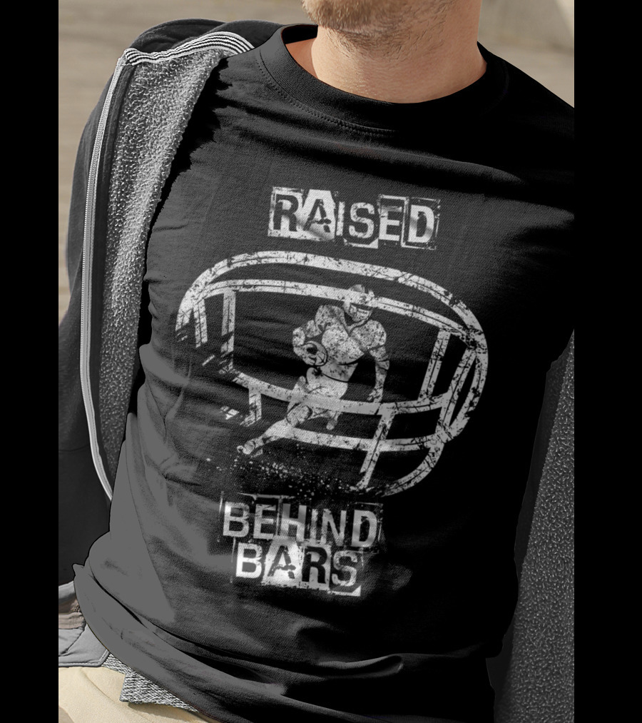 Raised Behind Bars Football Helmet And Player T-Shirt