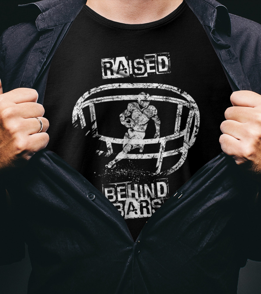 Raised Behind Bars Football Helmet And Player T-Shirt