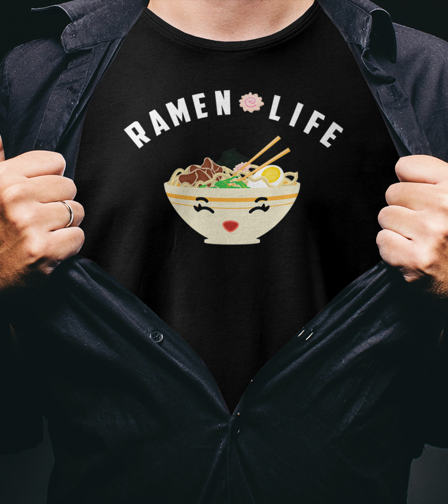 Ramen Life Cool Noodle Soup Addicts Happy Face Bowl T-Shirt
