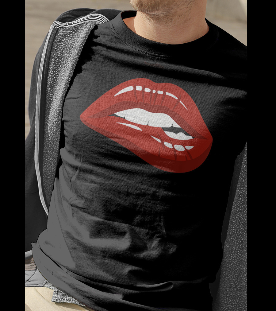 Red Lips Biting Lipstick Makeup Iconic Red Pout T-Shirt